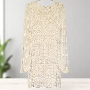 Umgee Ivory Lace Dress Sz S/M Knee Length Sheer Boho Crochet Mesh Beach Cover Up